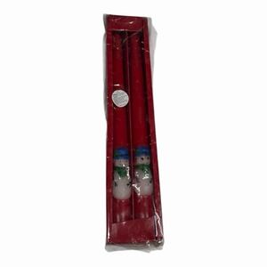 VINTAGE SNOWMAN Christmas TASIA INTL SET OF TWO 10-INCH RED TAPERS WITH 3D